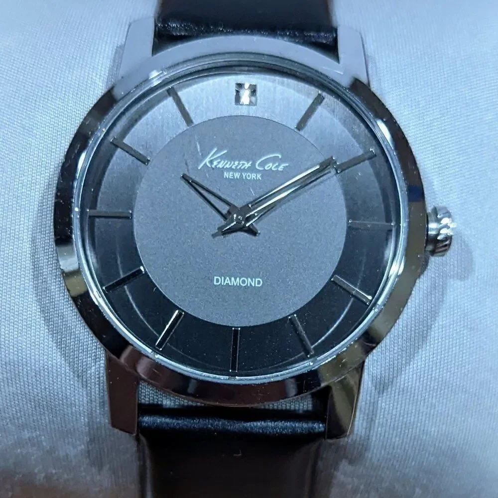 Kenneth Cole Men's New York Rock Out Diamond Analog Stainless Watch - Black Leat